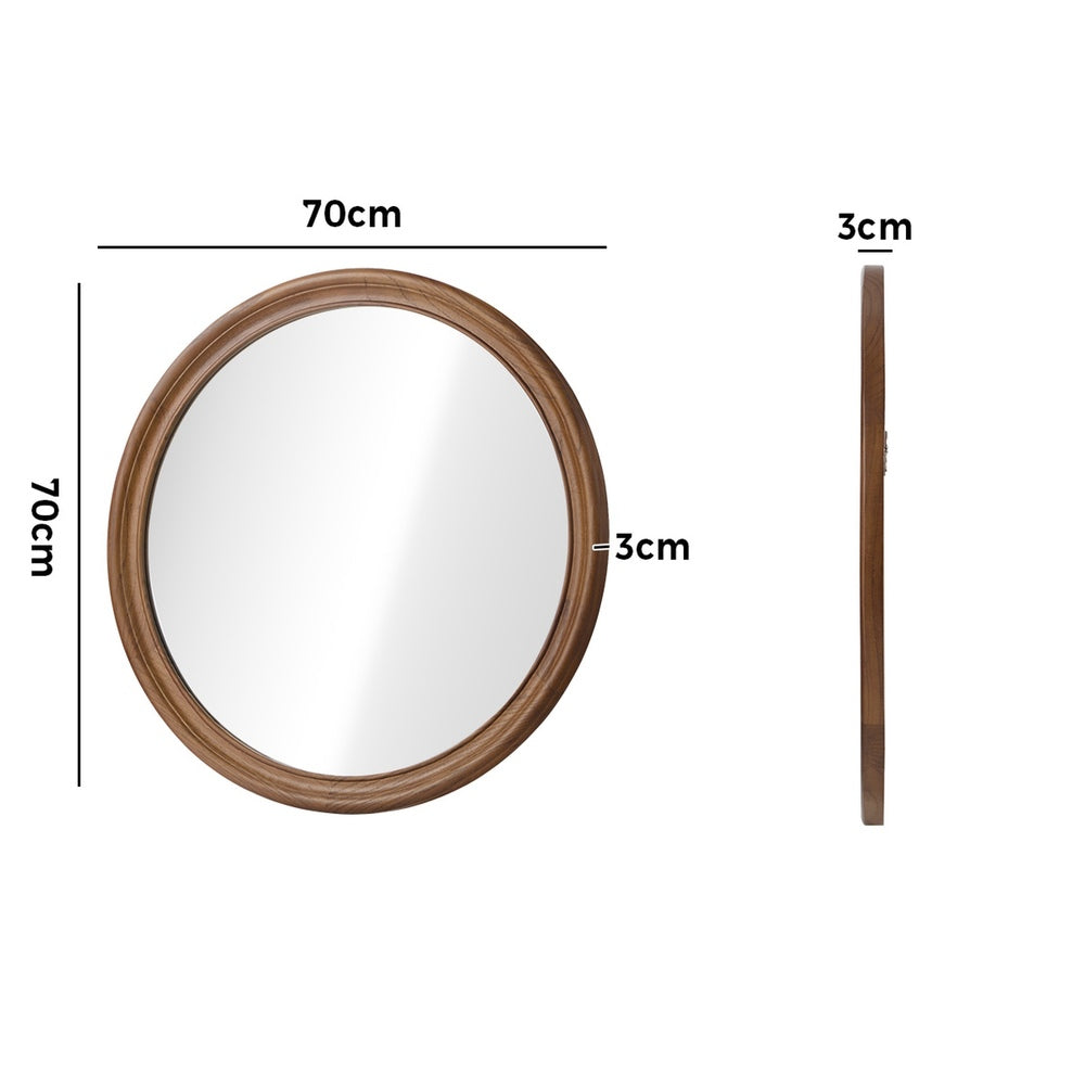 Round Wall Mirror Walnut Frame 70x3cm