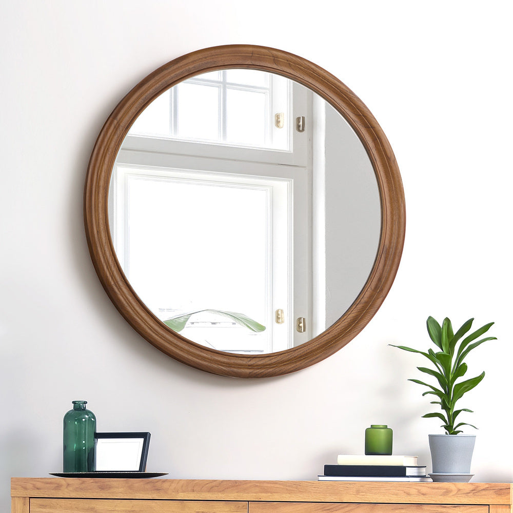 Round Wall Mirror Walnut Frame 70x3cm