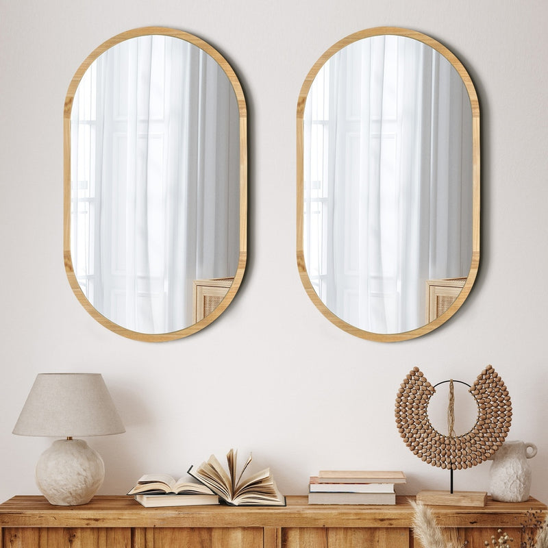 Wall Mirrors Oval Mirror Black/Gold/Wooden 84x50cm Set of 2 | Wall Mirror - photo 25