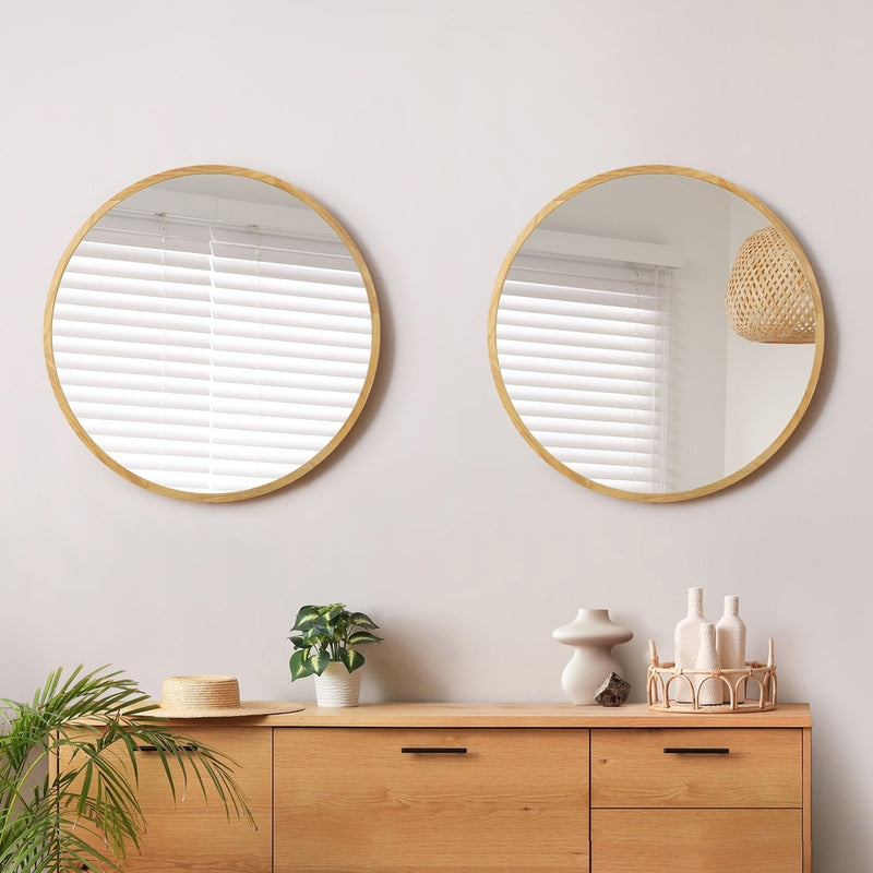 Wall Mirrors Round 50/60/70/80 cm Black/Gold/Wooden Set of 2 with Wall Mirror - photo 25