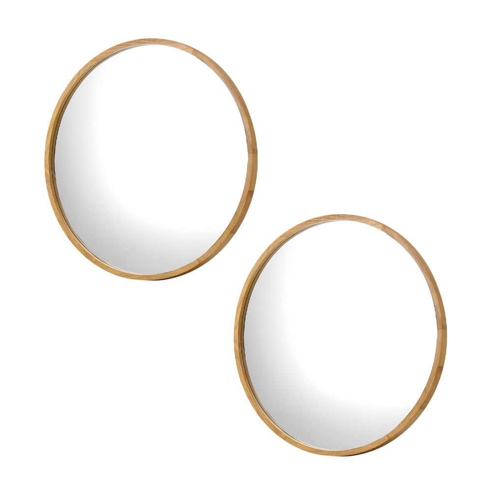 Wall Mirrors Round 80cm Wooden Set of 2