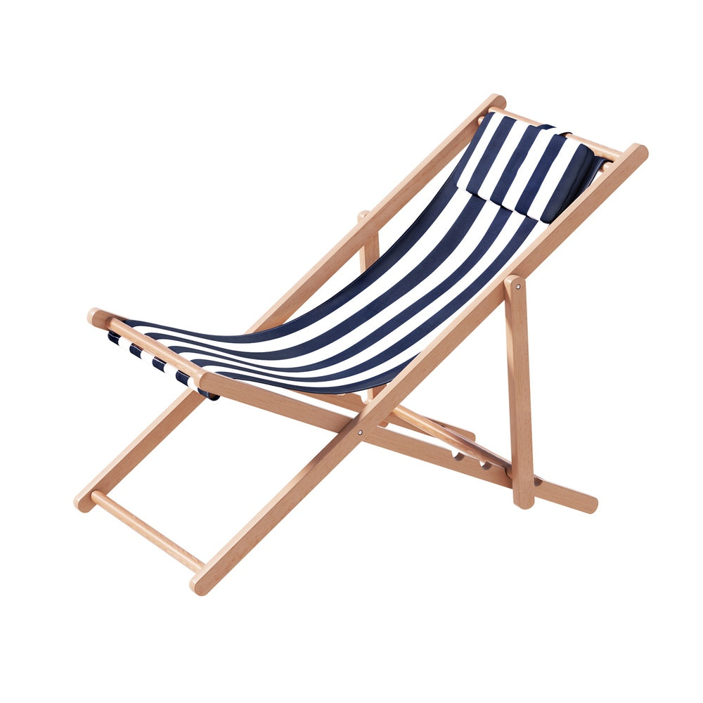 Blue Wooden Outdoor Deck Chair Folding Sun Lounge Beach Patio
