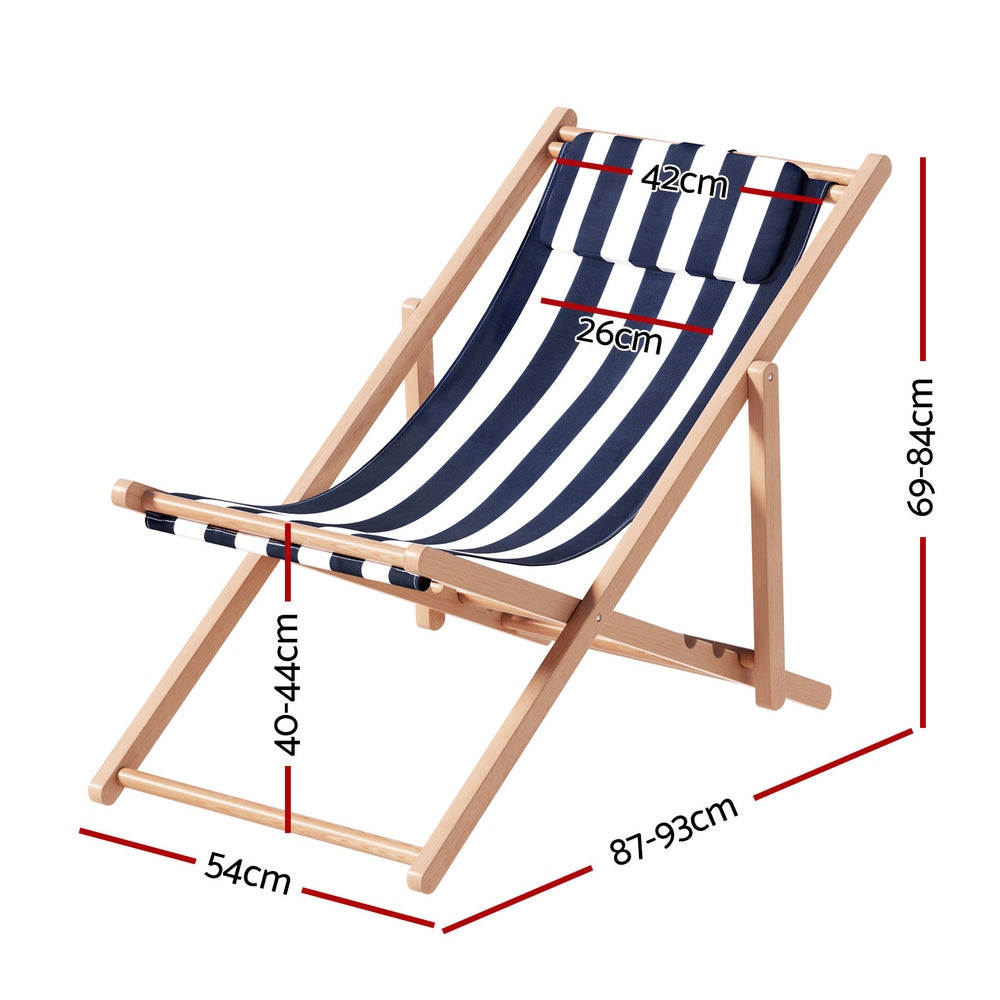 Blue Wooden Outdoor Deck Chair Folding Sun Lounge Beach Patio