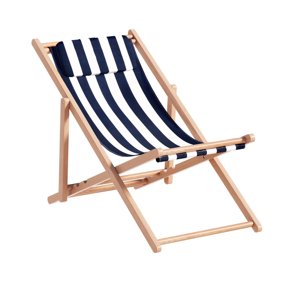 Blue Wooden Outdoor Deck Chair Folding Sun Lounge Beach Patio