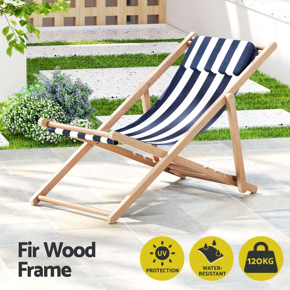 Blue Wooden Outdoor Deck Chair Folding Sun Lounge Beach Patio