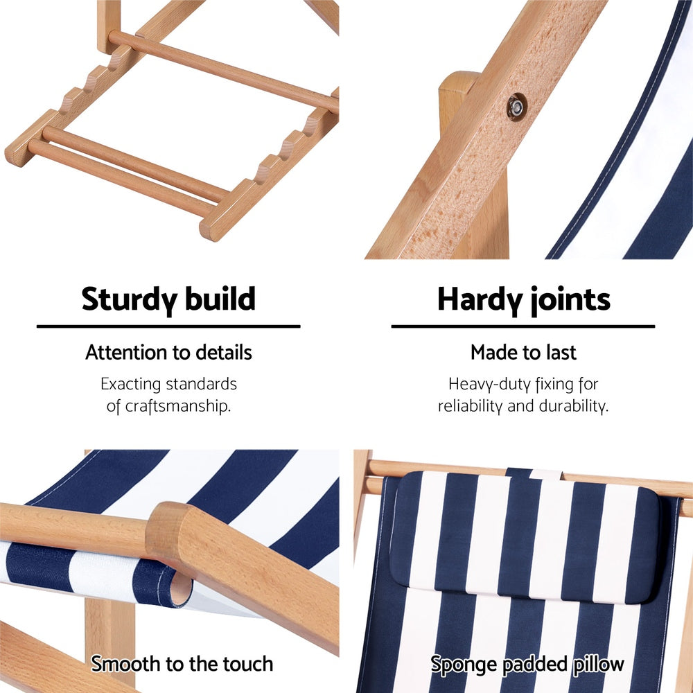 Blue Wooden Outdoor Deck Chair Folding Sun Lounge Beach Patio