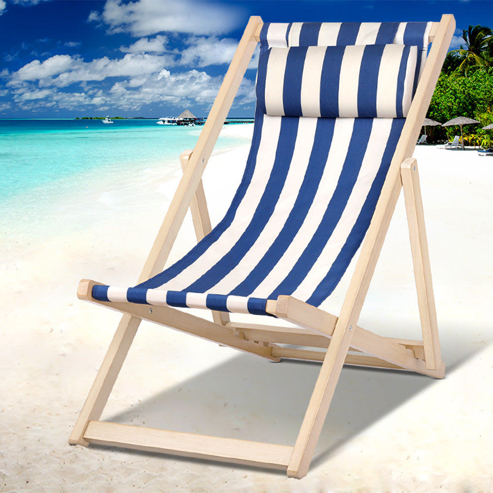 Blue Wooden Outdoor Deck Chair Folding Sun Lounge Beach Patio