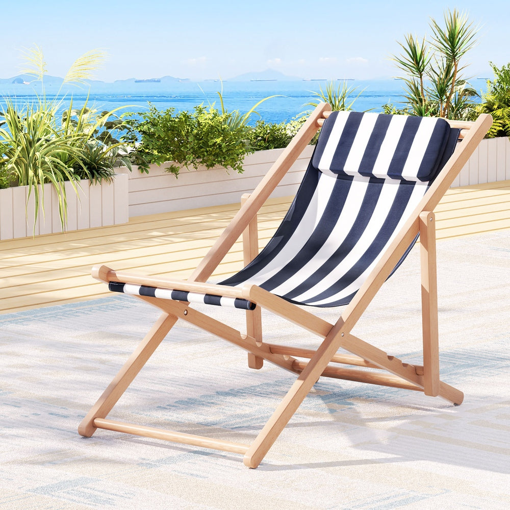 Blue Wooden Outdoor Deck Chair Folding Sun Lounge Beach Patio