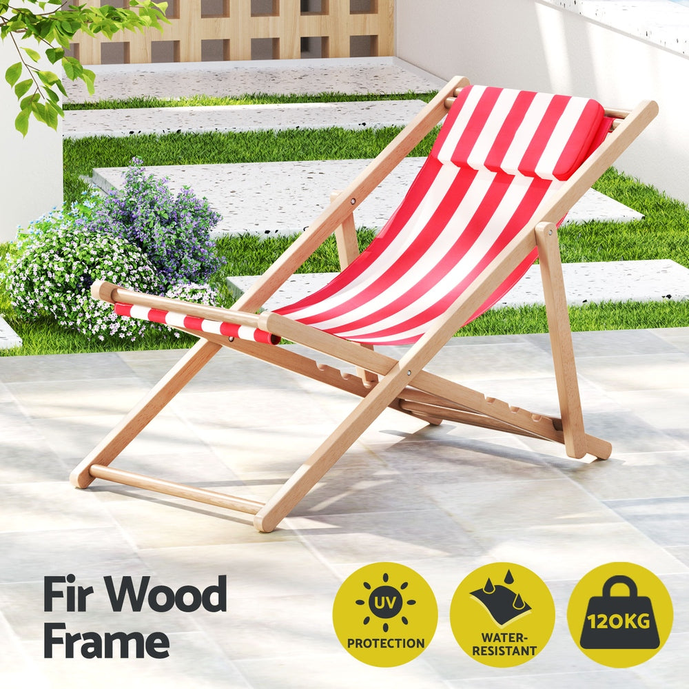 Outdoor Deck Chair Wooden Sun Lounge Folding Beach Patio Furniture Red