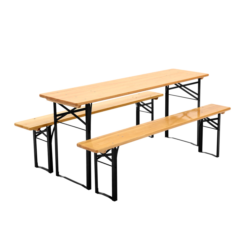 Wooden Outdoor Foldable Bench Set - Natural | Outdoor Benches