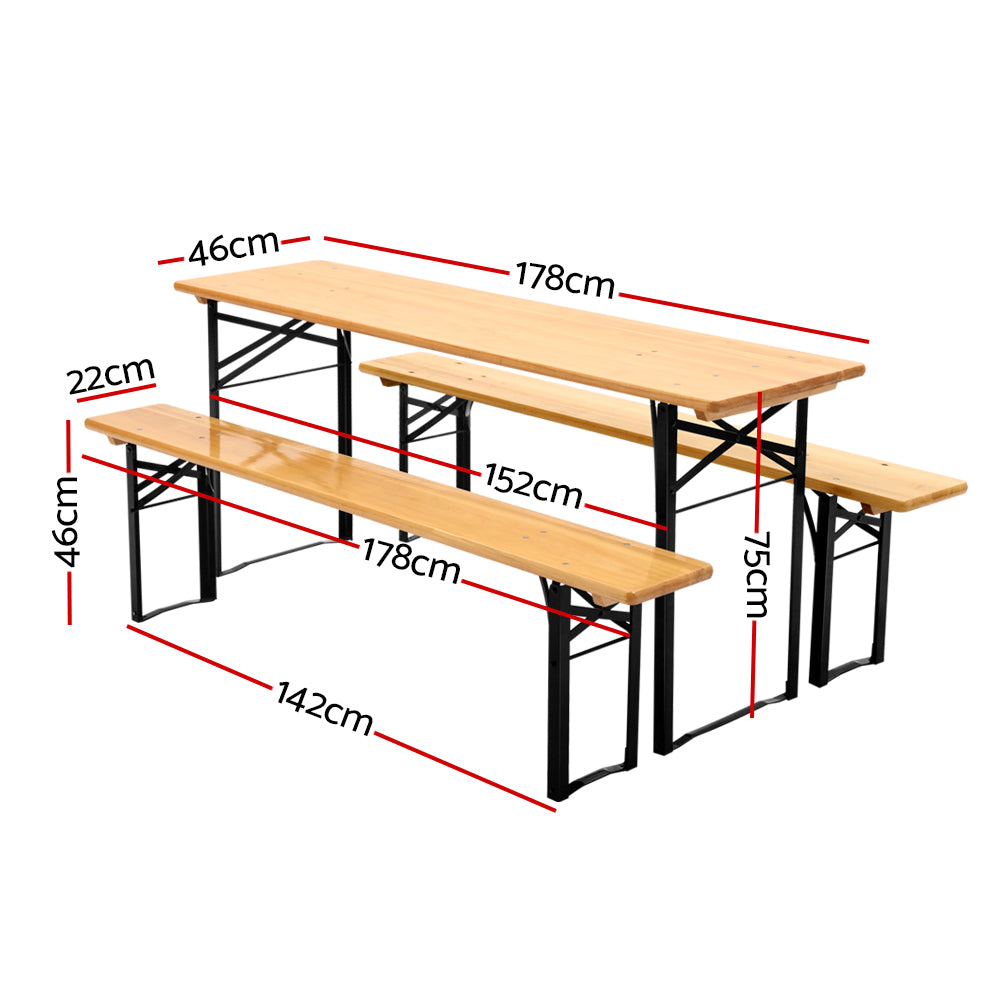 Wooden Outdoor Foldable Bench Set - Natural | Natural colour