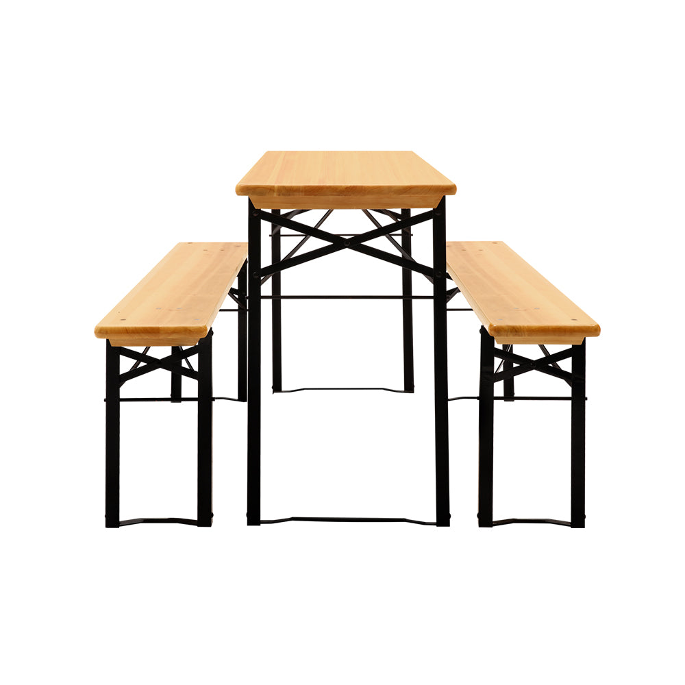 Wooden Outdoor Foldable Bench Set - Natural - Outdoor Benches