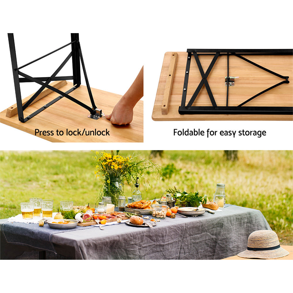 Natural colour - Wooden Outdoor Foldable Bench Set - Natural