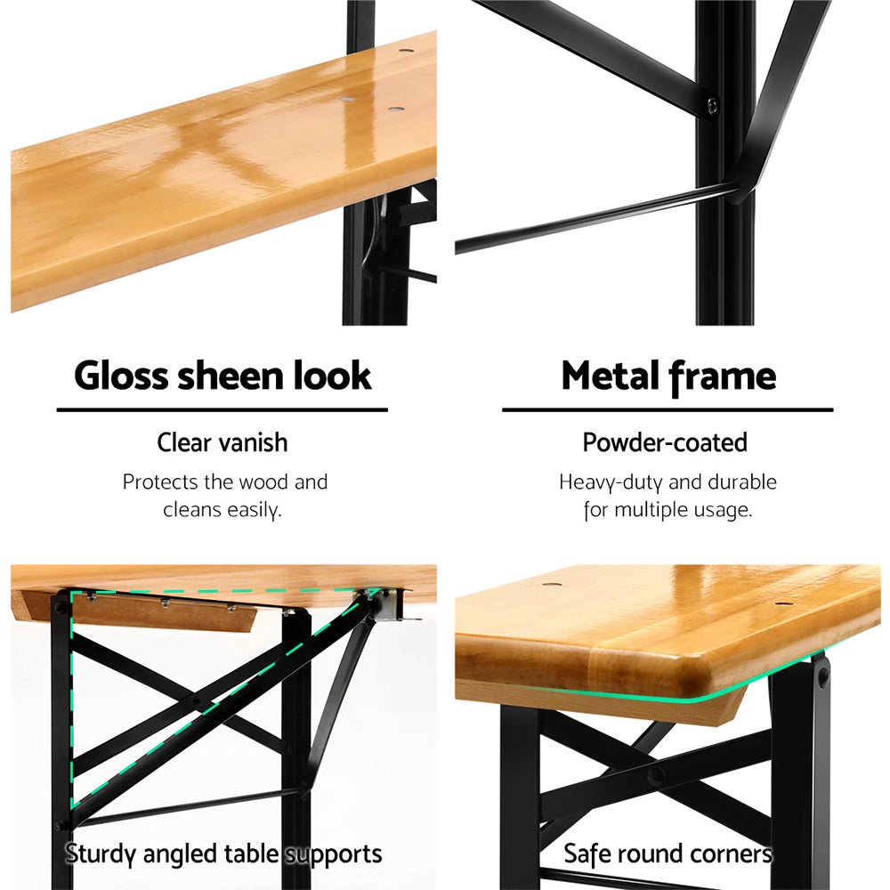 Wooden Outdoor Foldable Bench Set - Natural | Wooden finish