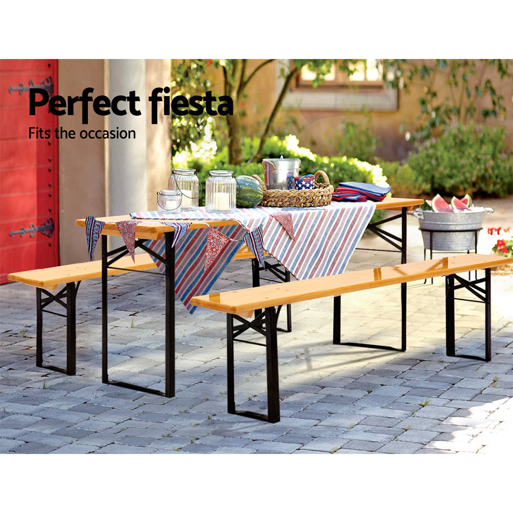 Outdoor Benches - Wooden Outdoor Foldable Bench Set - Natural