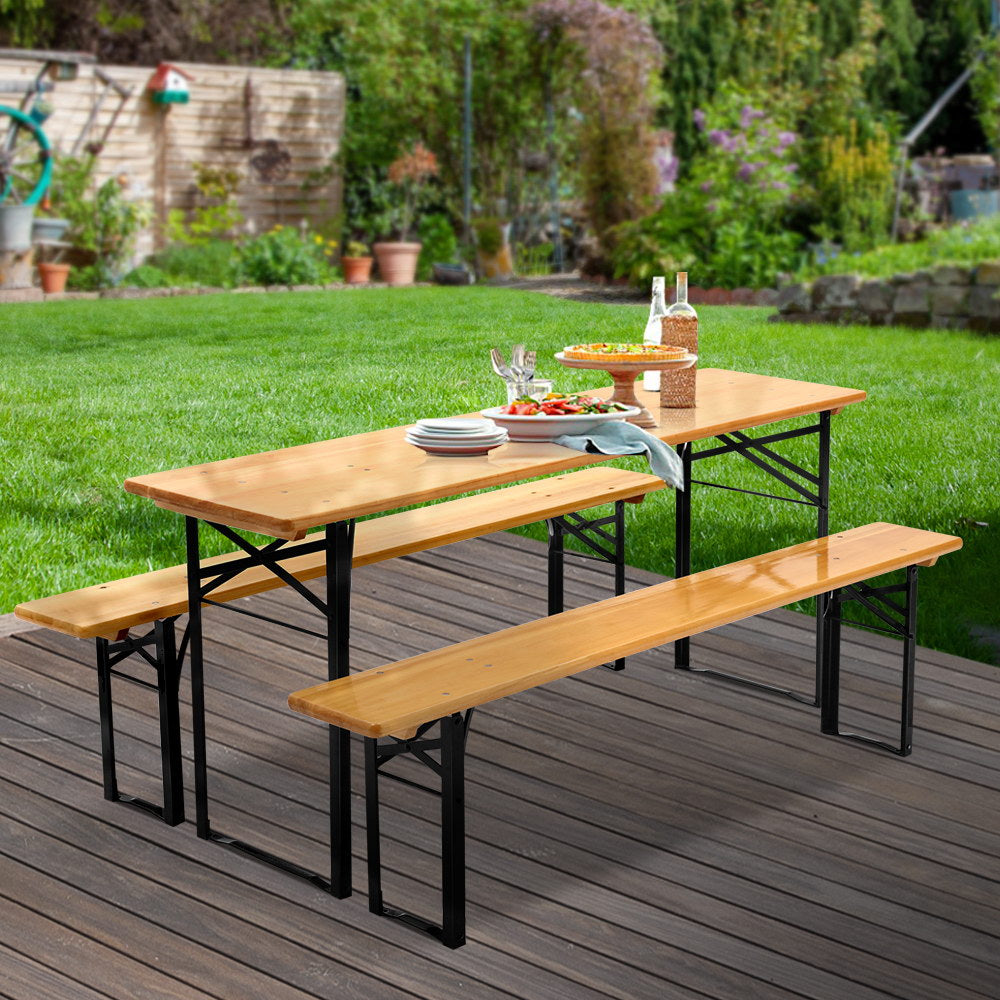 Wooden finish - Wooden Outdoor Foldable Bench Set - Natural