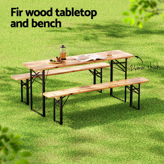 3 Pcs Outdoor Setting Patio Wooden Bench