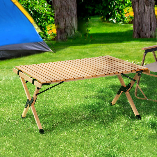 Wooden finish - Outdoor Furniture Wooden Egg Roll Picnic Table Camping Desk 90Cm