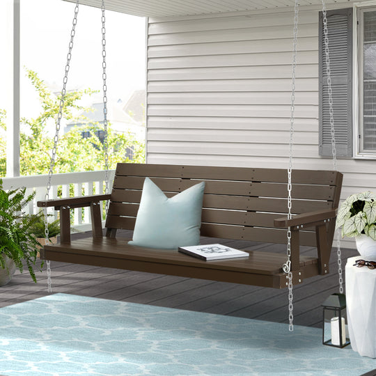 Outdoor Chairs - Porch Swing Chair With Chain Outdoor Furniture 3 Seater Bench Wooden Brown