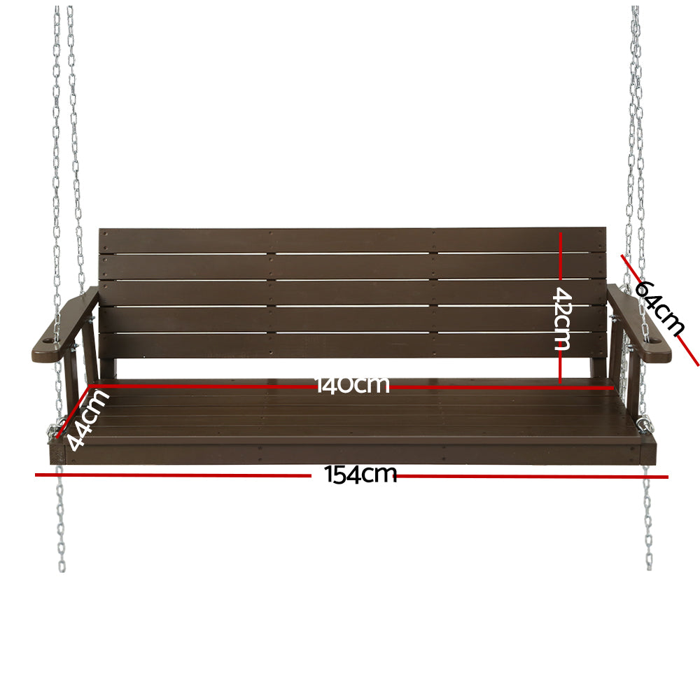 Porch Swing Chair With Chain Outdoor Furniture 3 Seater Bench Wooden Brown