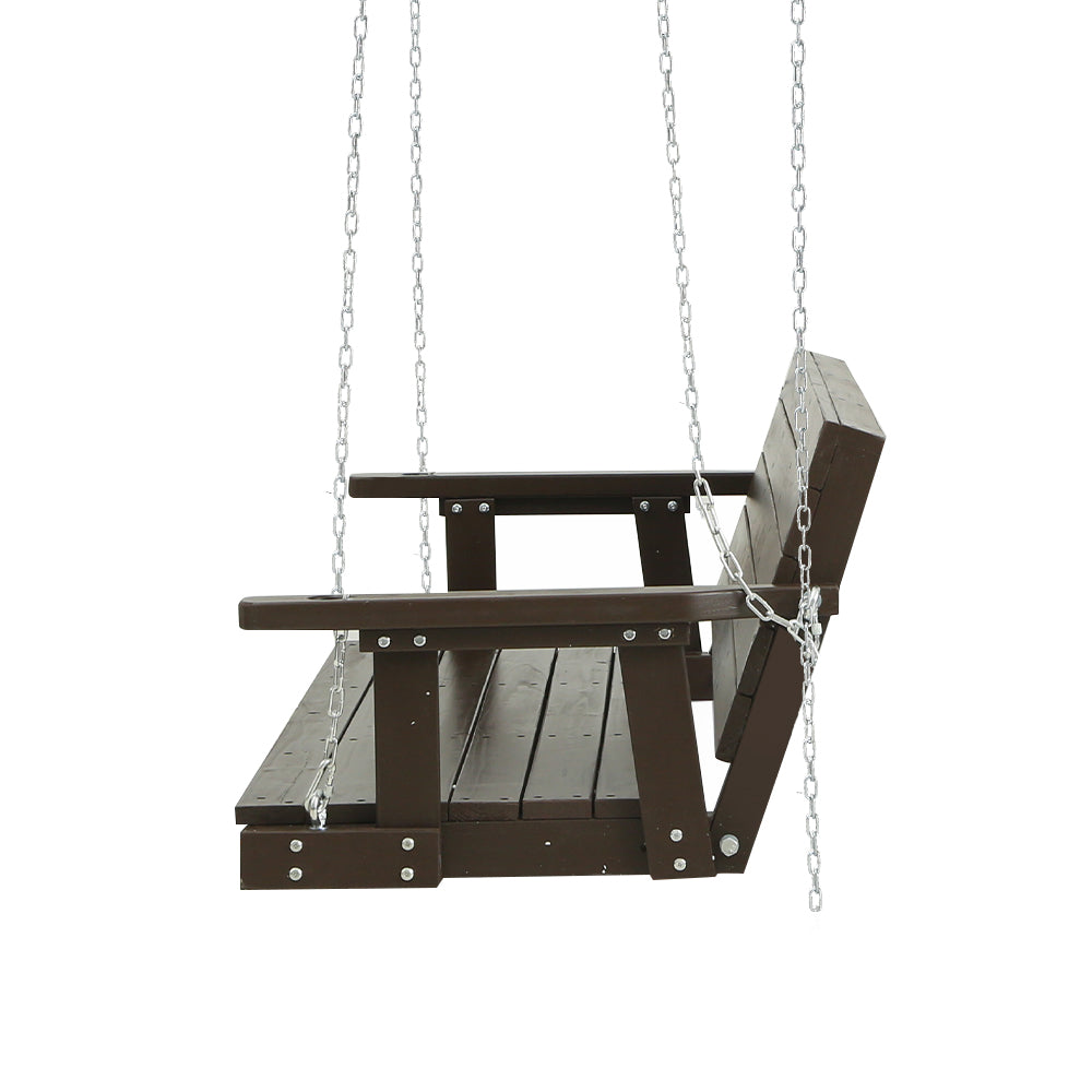 Porch Swing Chair With Chain Outdoor Furniture 3 Seater Bench Wooden Brown