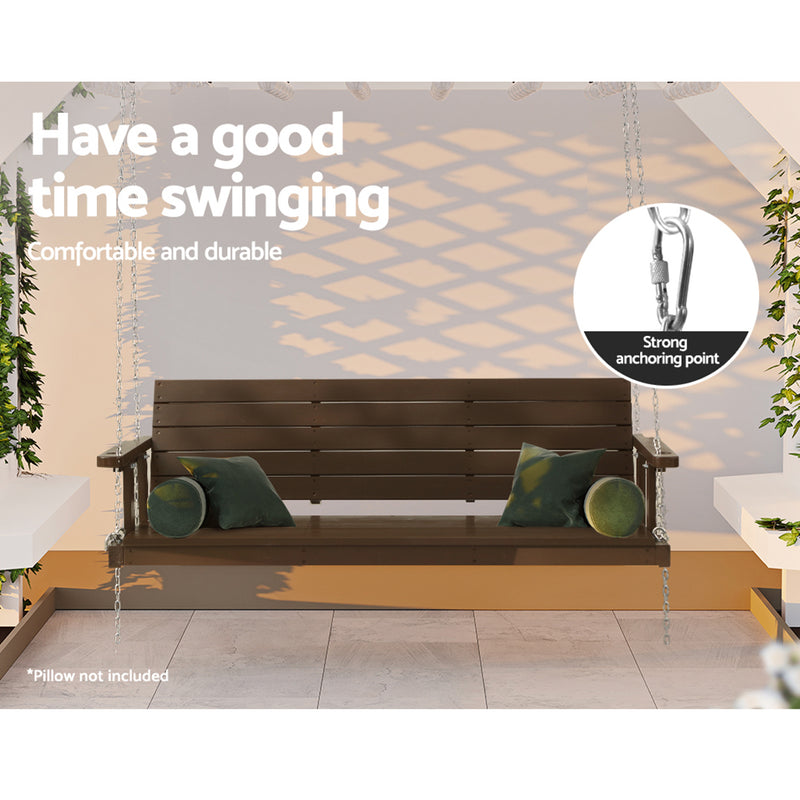 Porch Swing Chair With Chain Outdoor Furniture 3 Seater Bench Wooden Brown - Outdoor Chairs