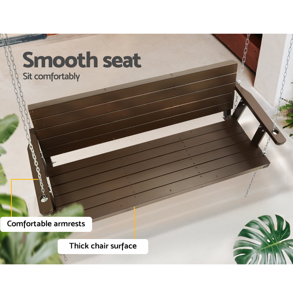 Porch Swing Chair With Chain Outdoor Furniture 3 Seater Bench Wooden Brown