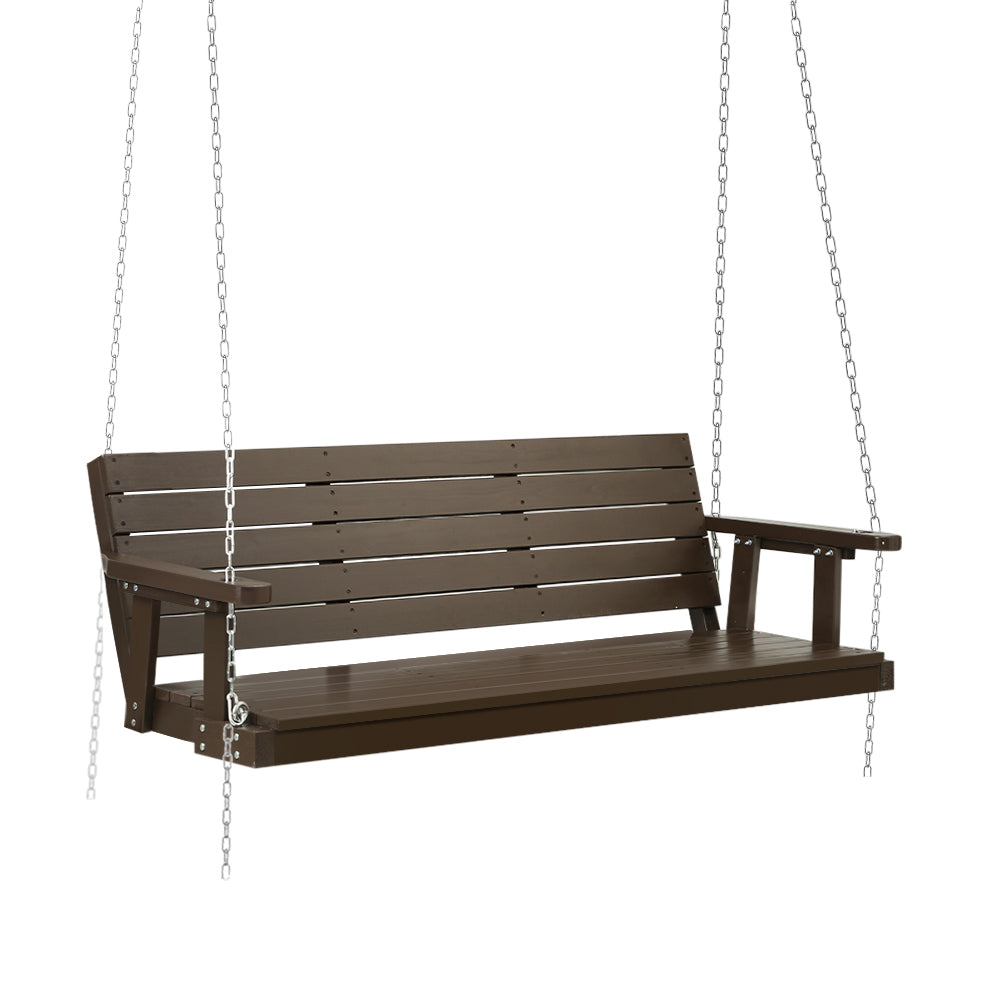 Porch Swing Chair With Chain Outdoor Furniture 3 Seater Bench Wooden Brown