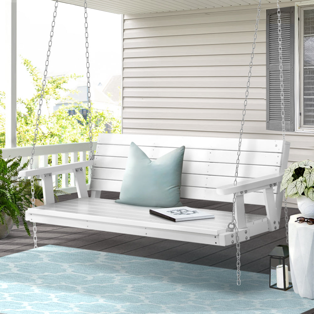 Porch Swing Chair With Chain Outdoor Furniture 3 Seater Bench Wooden White