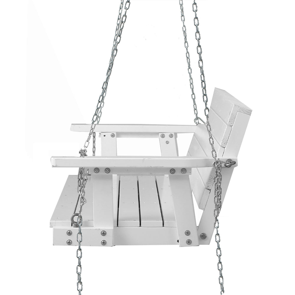 Porch Swing Chair With Chain Outdoor Furniture 3 Seater Bench Wooden White
