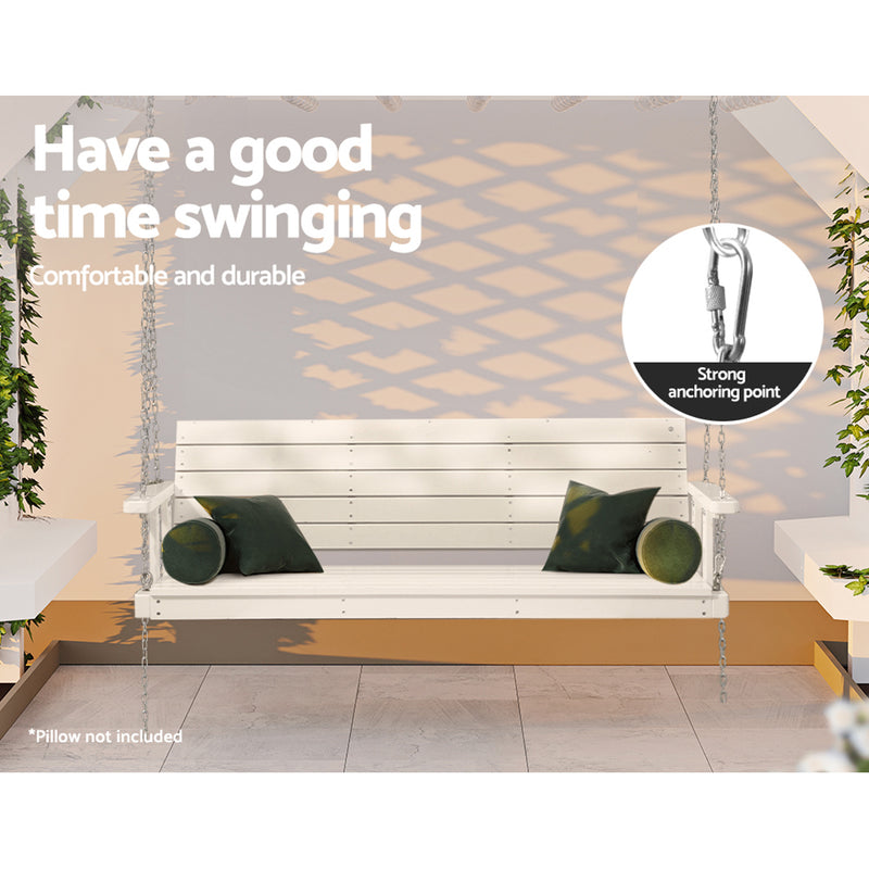 Porch Swing Chair With Chain Outdoor Furniture 3 Seater Bench Wooden White - Outdoor Chairs