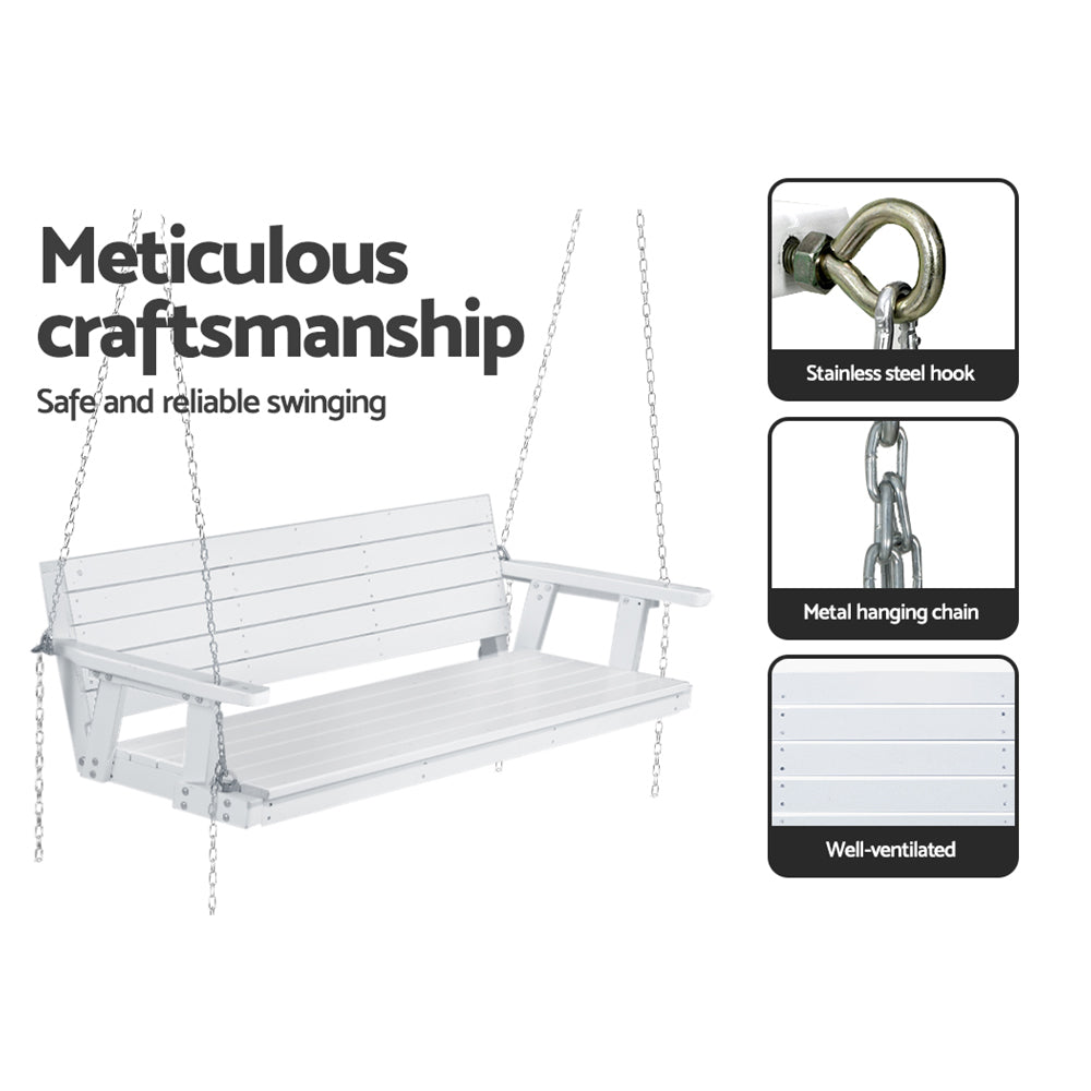 Porch Swing Chair With Chain Outdoor Furniture 3 Seater Bench Wooden White