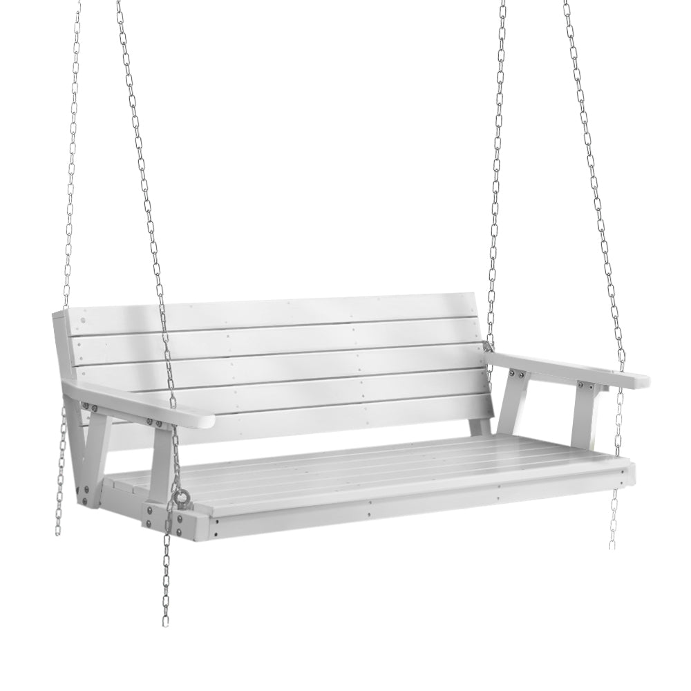 Porch Swing Chair With Chain Outdoor Furniture 3 Seater Bench Wooden White