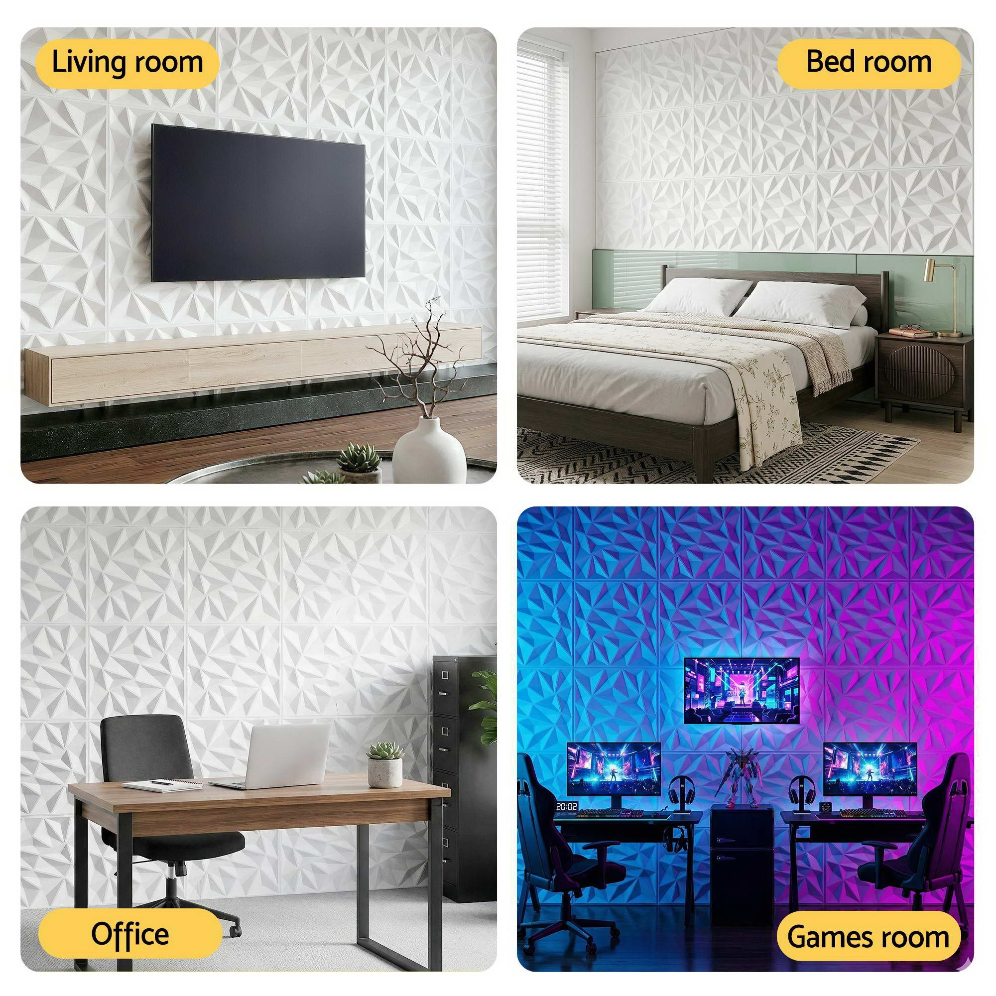 3D Wall Panels Diamond PVC 50x50cm Set 15 | Simpledeals