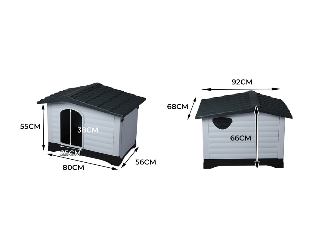 Plastic Dog Kennel House Weatherproof Pet Shelter Indoor Outdoor Grey