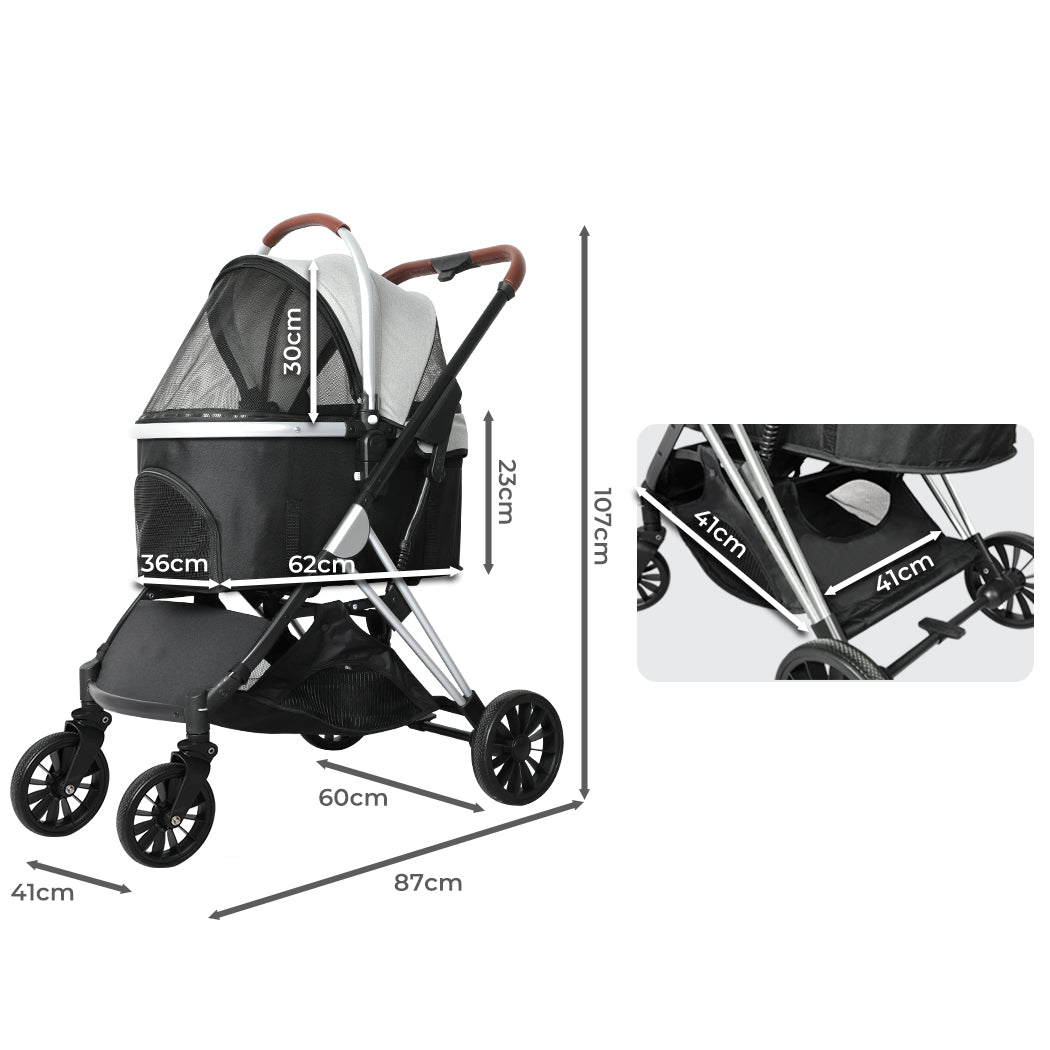 4 Wheel Pet Stroller for Dogs & Cats Portable Pram Carrier