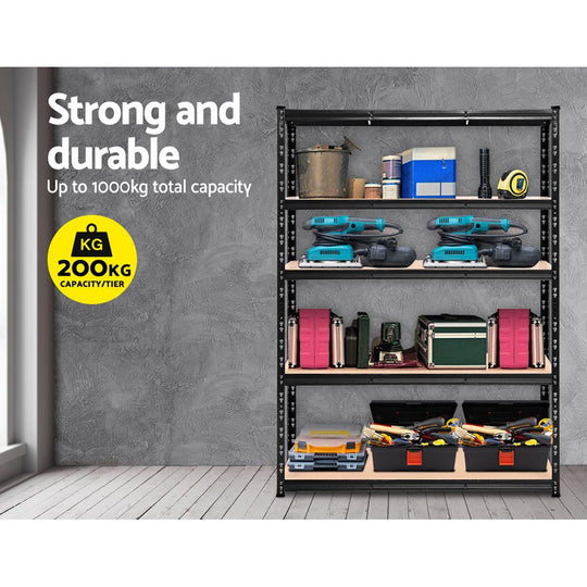 1.8M Warehouse Racking Shelving Storage Shelf Garage Shelves Rack Steel Black - Wall Storage Racks