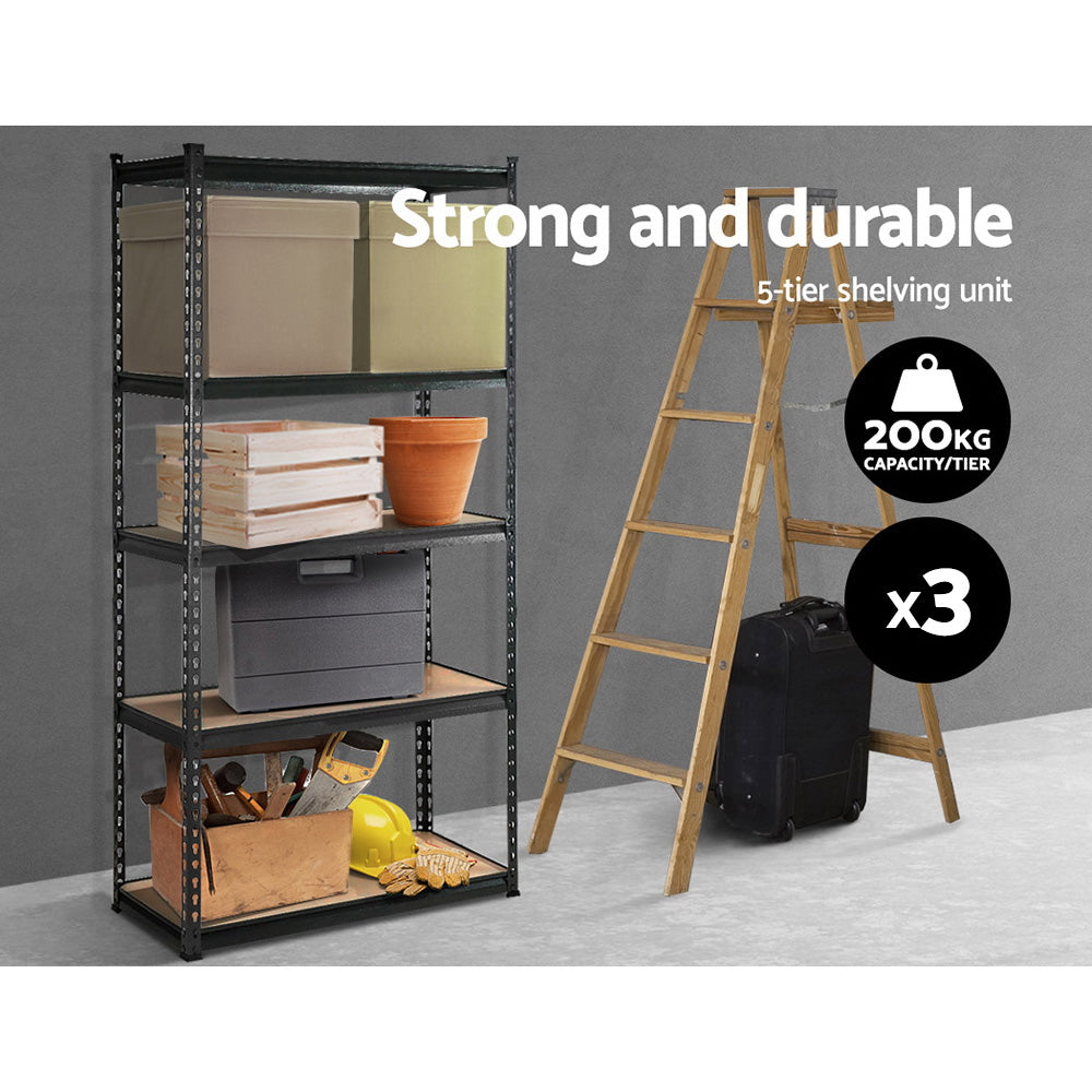 3X1.8M 5-Shelves Steel Warehouse Shelving Racking Garage Storage Rack Grey