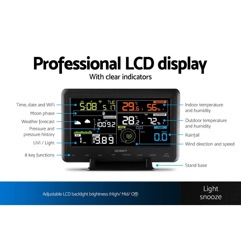 Wireless Wifi Professional Weather Station Solar Sensor Lcd Uv Light