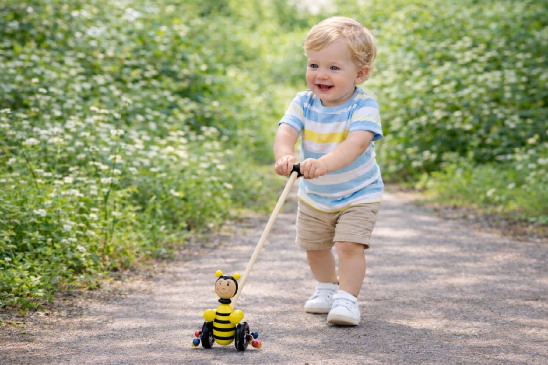 Wooden Push Along Toy Bee 12x6x16cm