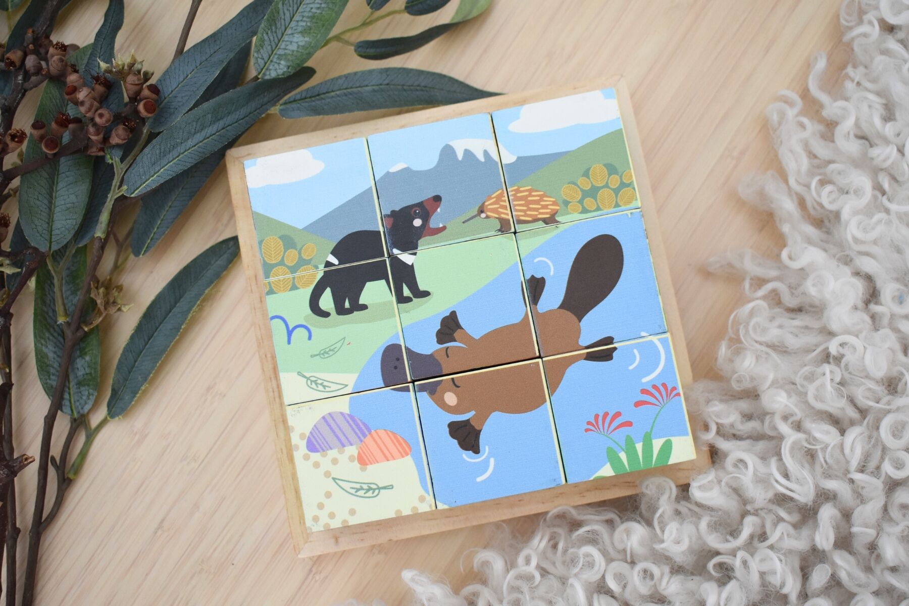Wooden Animal Cube Puzzle 9 Pieces 4.5x4.5cm