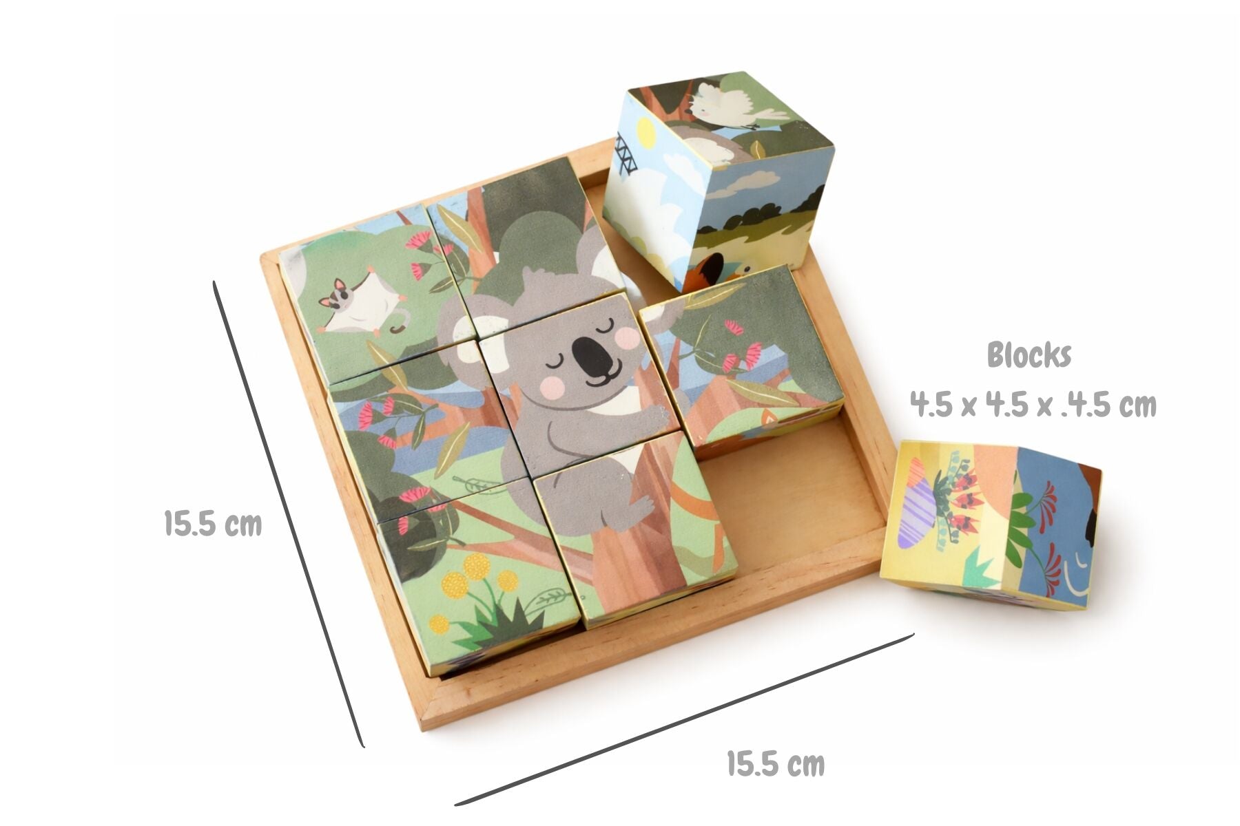Wooden Animal Cube Puzzle 9 Pieces 4.5x4.5cm