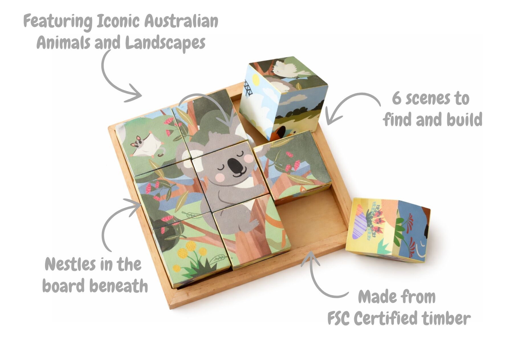 Wooden Animal Cube Puzzle 9 Pieces 4.5x4.5cm