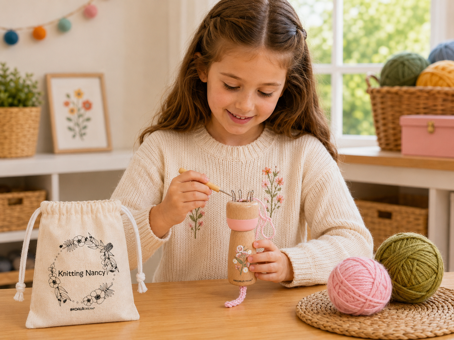 Knitting Doll Natural Fabric 4.5x4.5x13cm