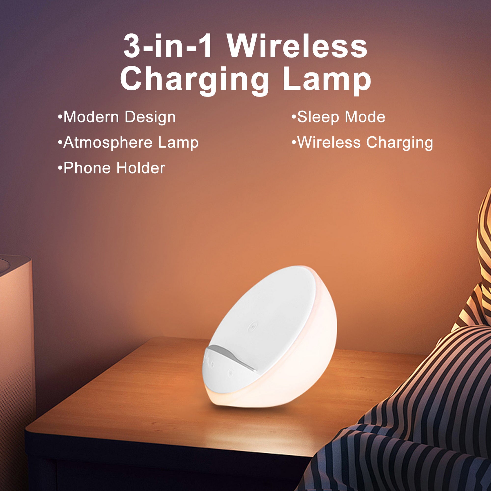 Bedside Lamp Wireless Charger Phone Holder Touch LED Light