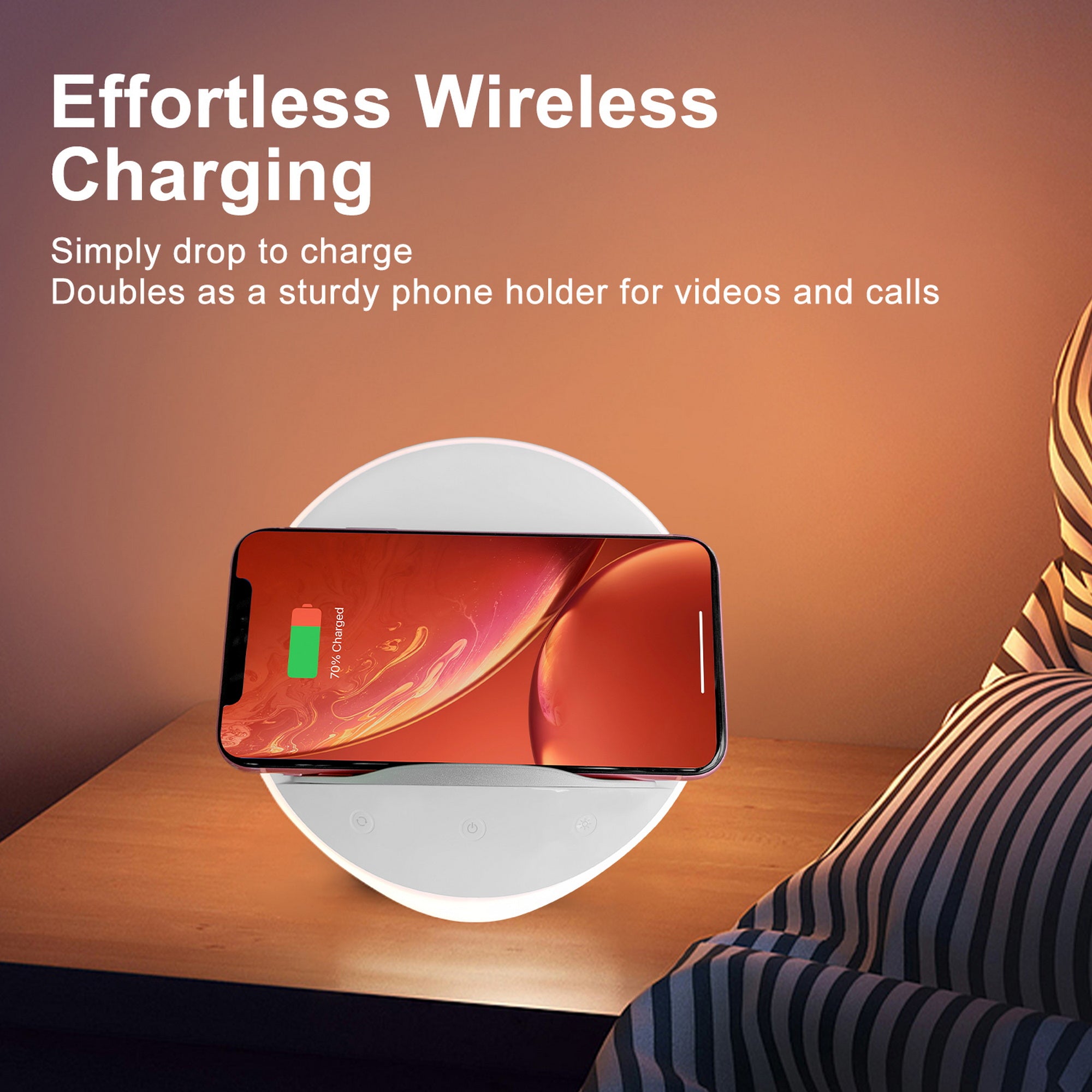 Bedside Lamp Wireless Charger Phone Holder Touch LED Light