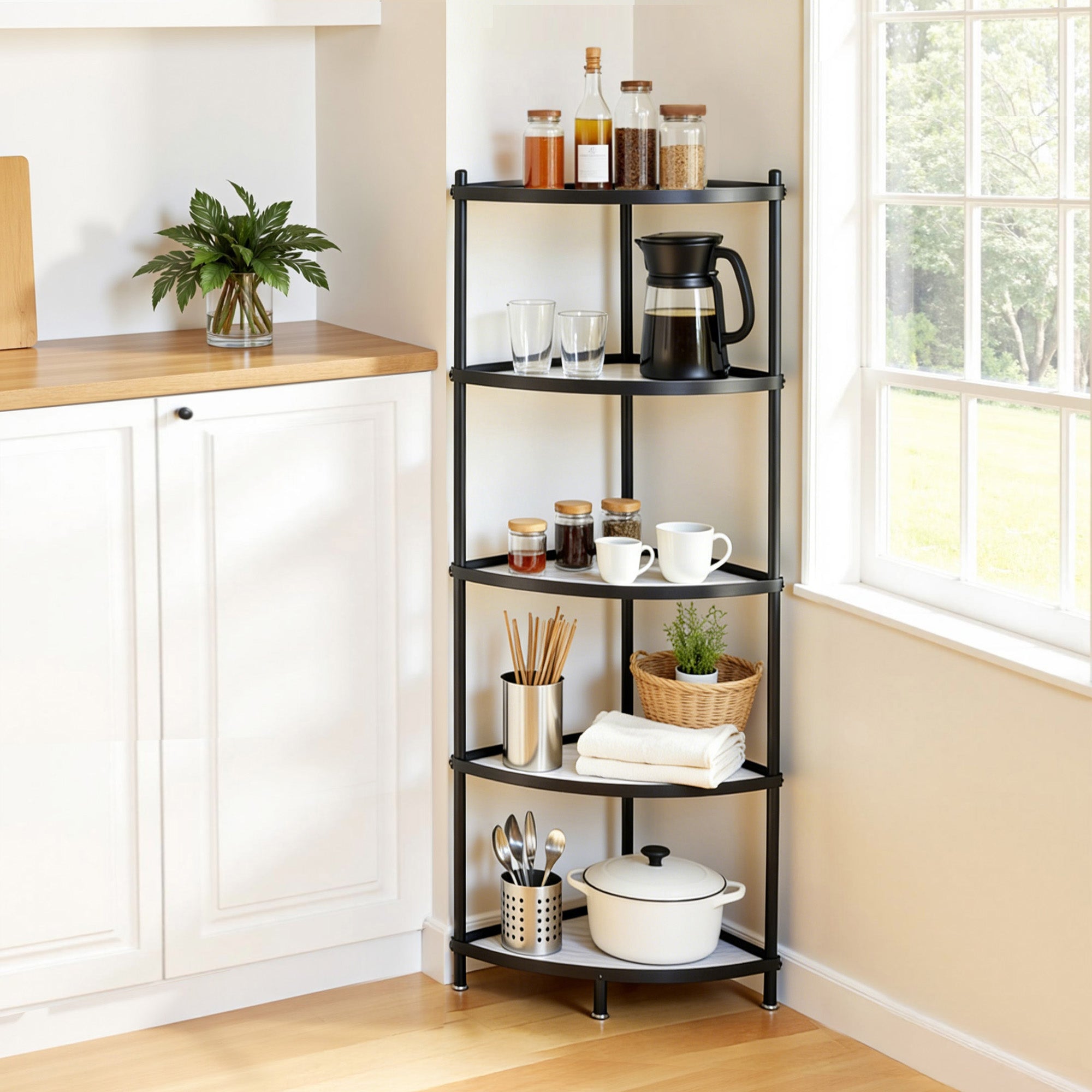 5-Tier Kitchen Corner Shelf Rack Metal Storage Stand Organizer