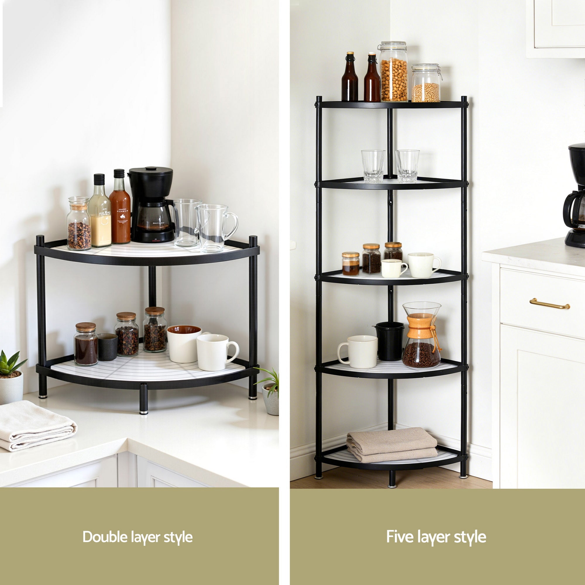5-Tier Kitchen Corner Shelf Rack Metal Storage Stand Organizer
