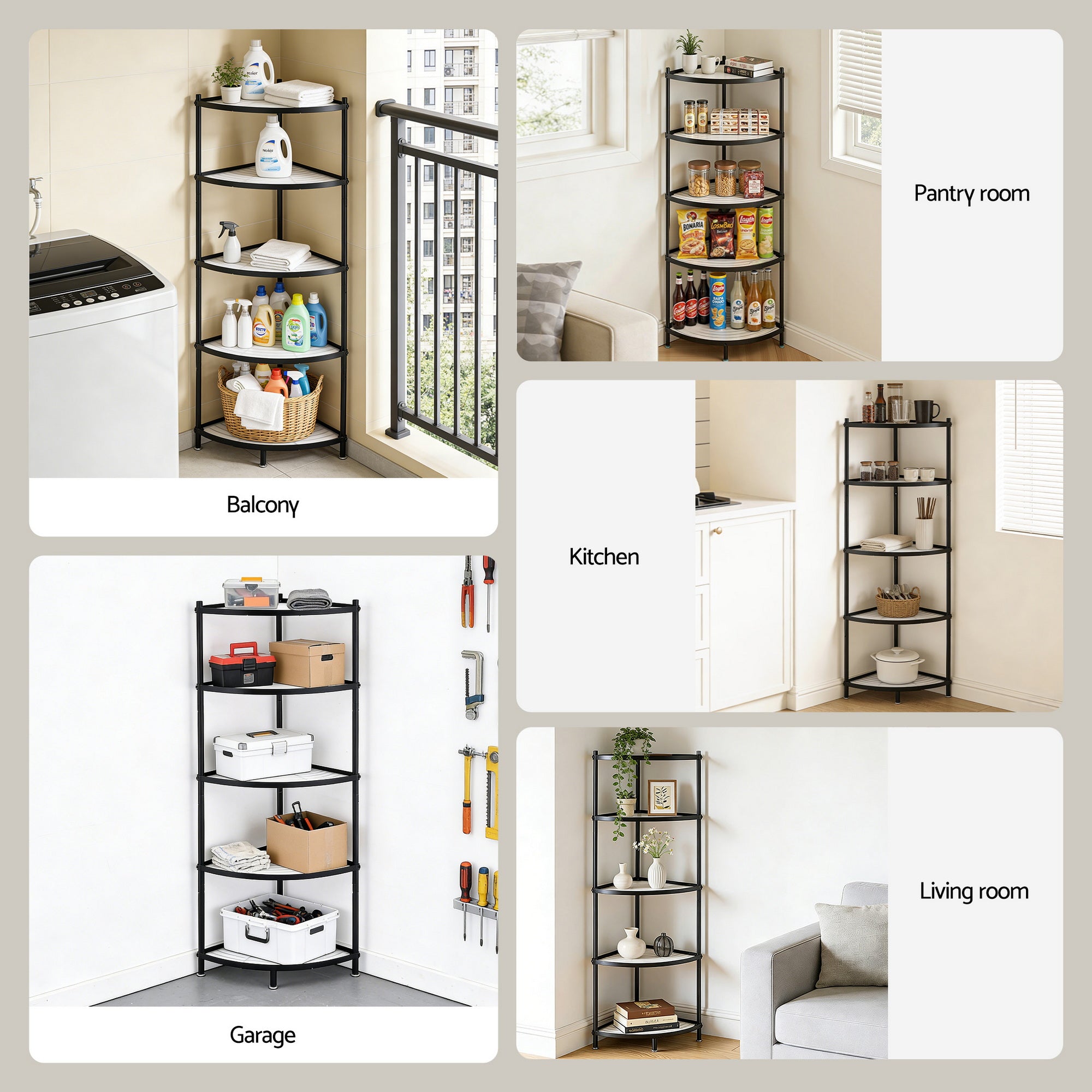 5-Tier Kitchen Corner Shelf Rack Metal Storage Stand Organizer