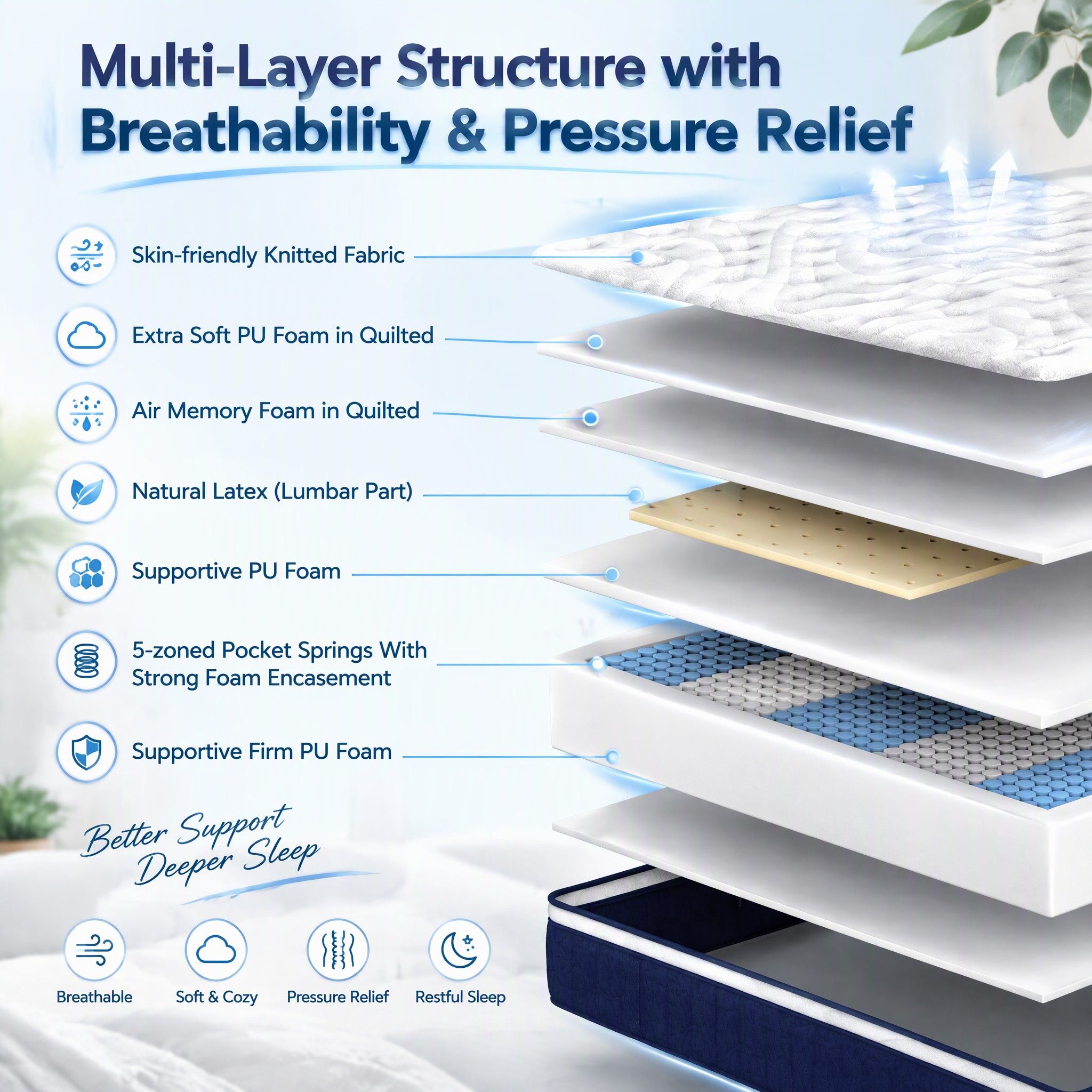 RoomSense Queen Mattress , 30cm Medium Firm Hybrid Mattress with Latex Lumbar Support for Back Pain Relief , Pocket Spring Mattress Queen Size in a Box